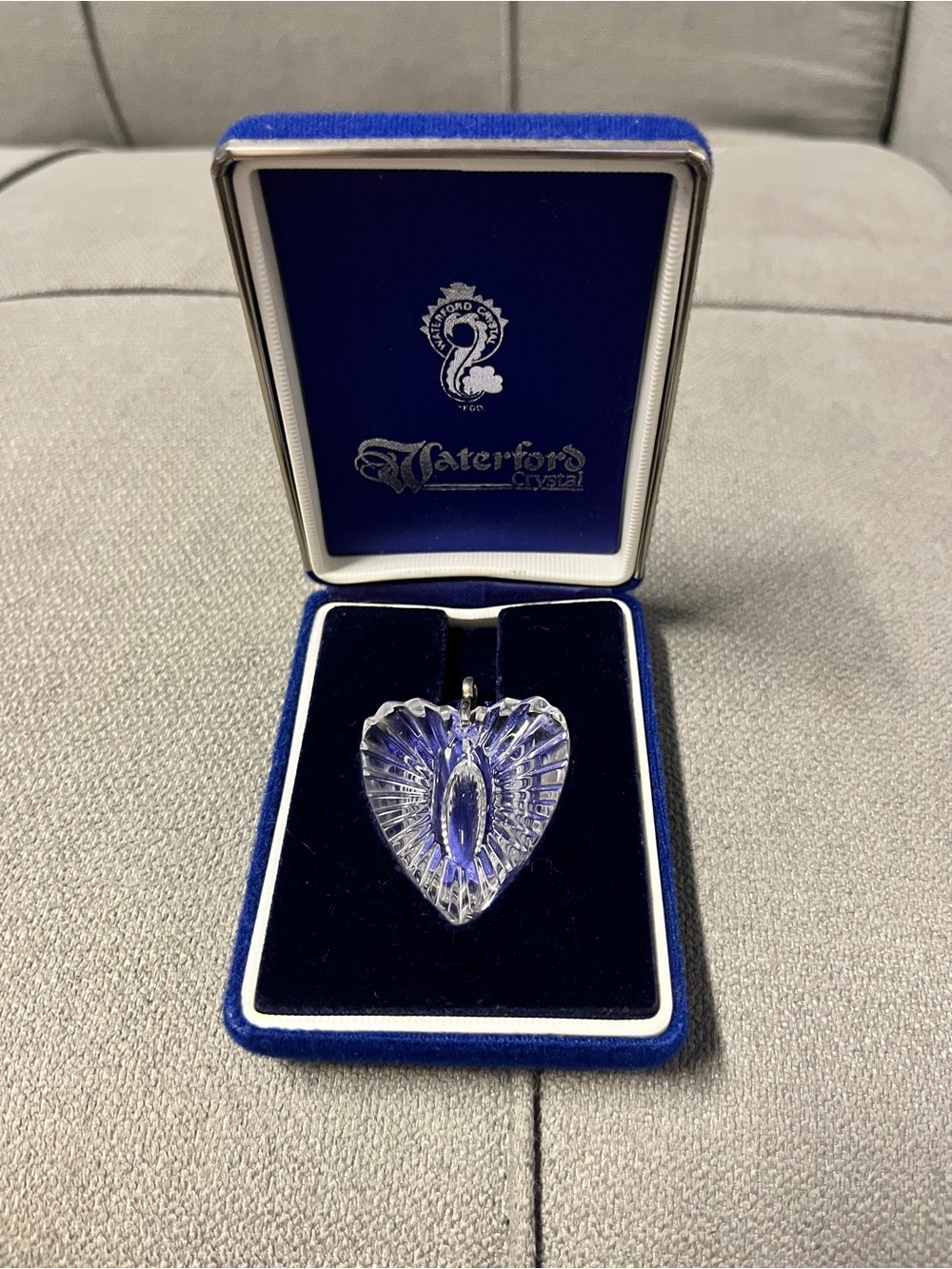 Vintage 2” Waterford Crystal Cut Heart Pendant Necklace in Original Box